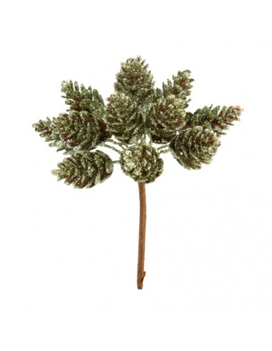 Branche de 12 Pommes de Pin sur Tige Paillettes Vert Givre 12.5cm HOME SWEET HOME Noel