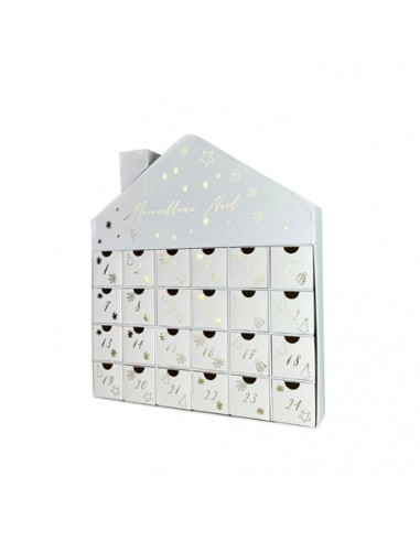 Calendrier de l\'Avent Pure Christmas Maison à Tiroirs Blanc et Or 32x36x5.5cm HOME SWEET HOME Noel