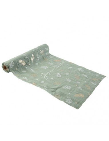 CDT Joyeux Noël Botanic Mousseline Vert de Gris et Or 28cm x 3m HOME SWEET HOME Noel