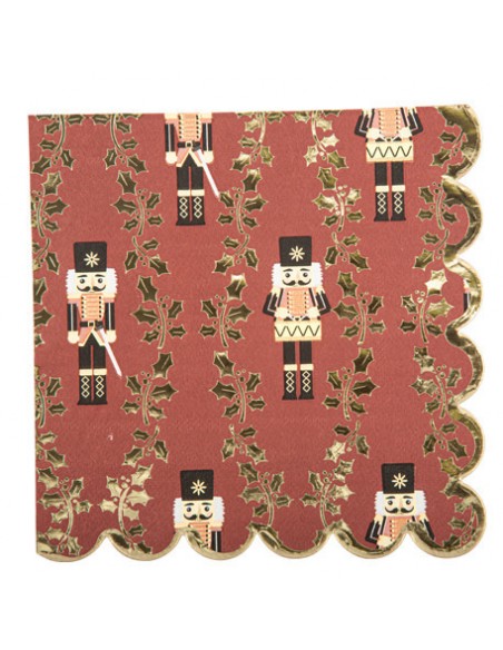 16 Serviettes Casse-Noisette Bordeaux, Noir et Or 3 Plis 33 x 33 cm HOME SWEET HOME Noel