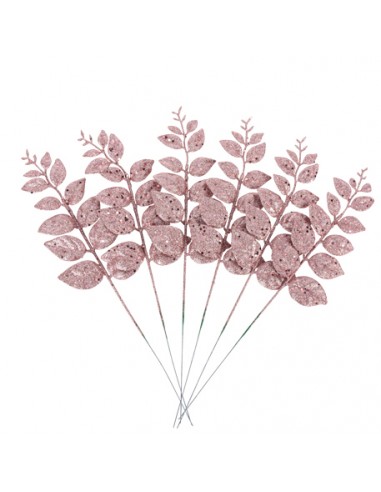 6 BRANCHES DE LAURIER PAILLETTES ROSE GOLD 38CM HOME SWEET HOME Noel