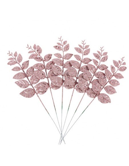 6 BRANCHES DE LAURIER PAILLETTES ROSE GOLD 38CM HOME SWEET HOME Noel