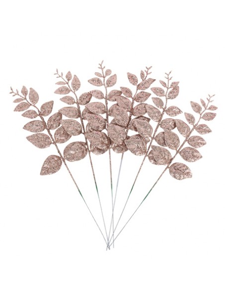 6 BRANCHES DE LAURIER PAILLETTES ROSE GOLD GIVRE 38CM HOME SWEET HOME Noel