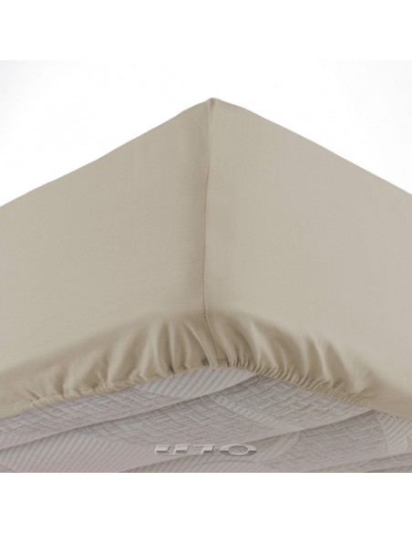 DRAP HOUSSE 2 PERSONNES 180 x 200 CM UNI BIO 57 FILS BIOLINA TAUPE HOME SWEET HOME Linge de maison