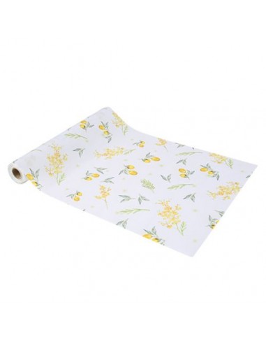 CDT Mimosa Tissu Blanc Citrons et Feuillages 28cm x 5m HOME SWEET HOME Décoration festive