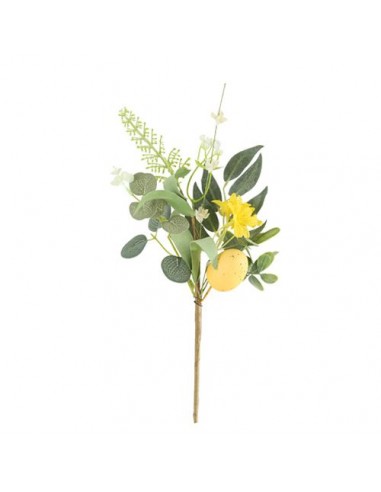 Branche Œuf de Pâques Jaune et Feuillages 30 cm HOME SWEET HOME Décoration festive