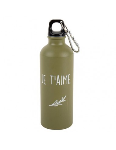 Gourde Je T\'aime Brindille Vert Olive Mat et Blanc 21,5x6,4cm - 500ml HOME SWEET HOME Cadeau