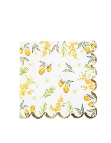 16 Serviettes Mimosa Citrons Feuillages et Or 33 x 33 cm 3 Plis HOME SWEET HOME Décoration festive