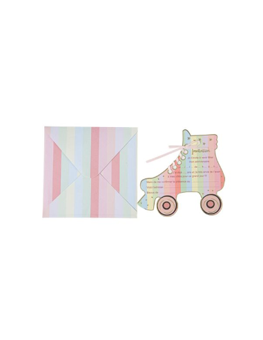 8 Invitations Mahault Pastel et Or 14 x 14,5 cm et Ruban Satin Rose + 8 Enveloppes Pastel HOME SWEET HOME Décoration de table