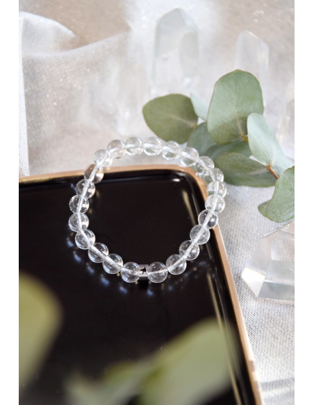 Bracelet Cristal de Roche Perles rondes 8 mm HOME SWEET HOME Lithothérapie