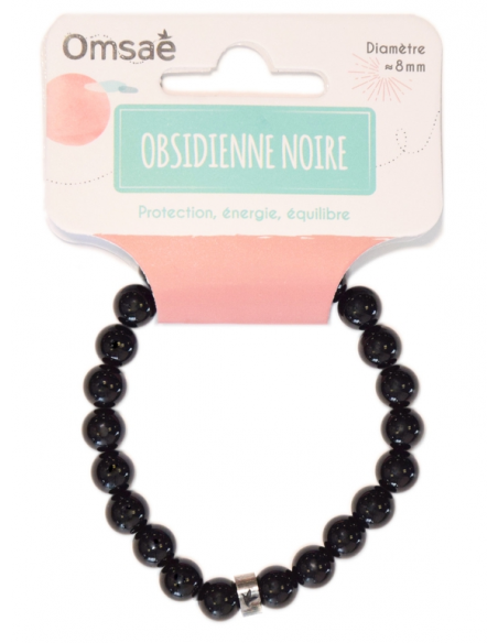 Bracelet Obsidienne Noire Perles rondes 8 mm HOME SWEET HOME Lithothérapie