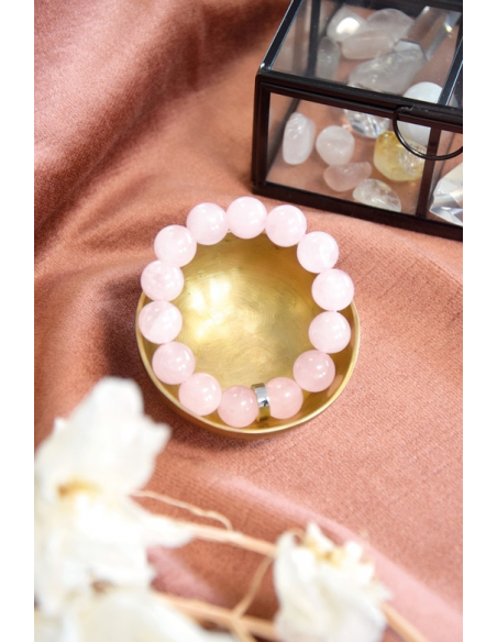 Bracelet Quartz Rose Perles rondes 14 mm HOME SWEET HOME Lithothérapie