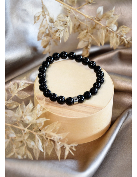 Bracelet Onyx Perles rondes 8 mm HOME SWEET HOME Lithothérapie