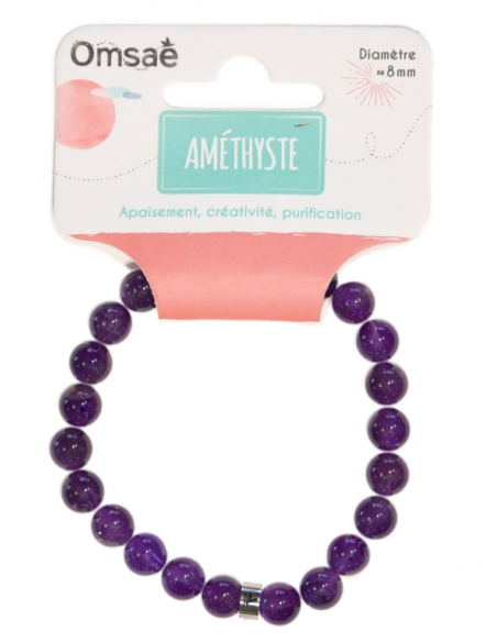 Bracelet Améthyste Perles rondes 8 mm HOME SWEET HOME Lithothérapie