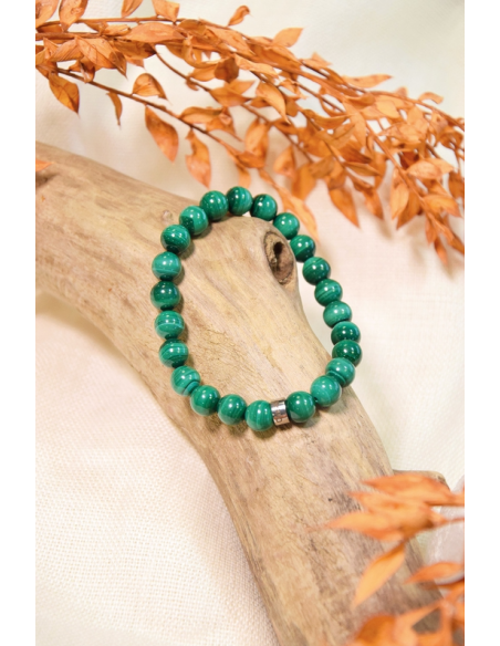 Bracelet Malachite Perles Rondes 8 mm HOME SWEET HOME Lithothérapie