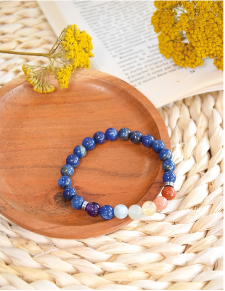 Bracelet 7 Chakras Lapis lazuli Perles rondes 8 mm HOME SWEET HOME Lithothérapie