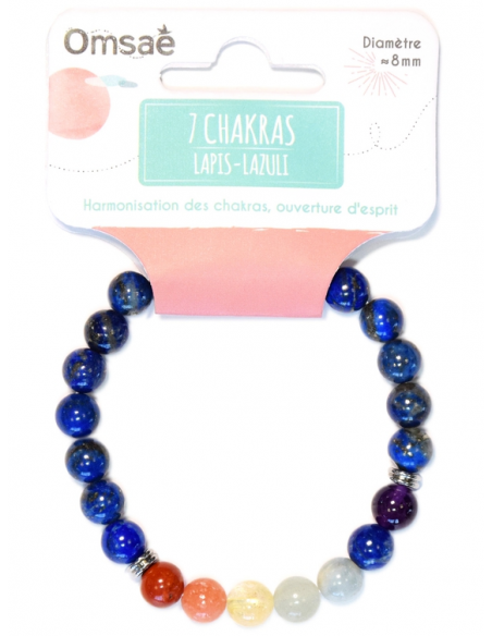 Bracelet 7 Chakras Lapis lazuli Perles rondes 8 mm HOME SWEET HOME Lithothérapie