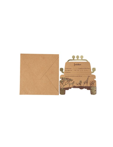 8 Invitations Safari Kraft Moka et Or 13 x 14 cm + 8 Enveloppes Kraft HOME SWEET HOME Vaisselle jetable et mélamine