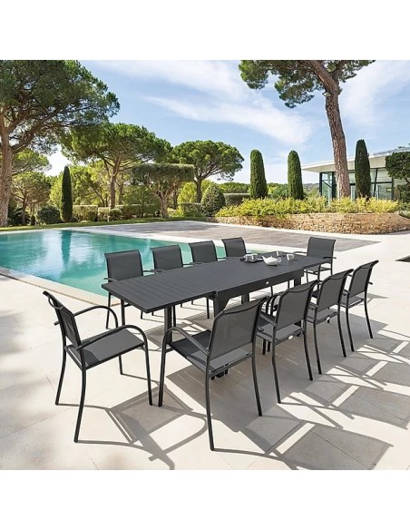 Table de jardin extensible Piazza Aluminium traité époxy Graphite 6/10 places HOME SWEET HOME Accueil