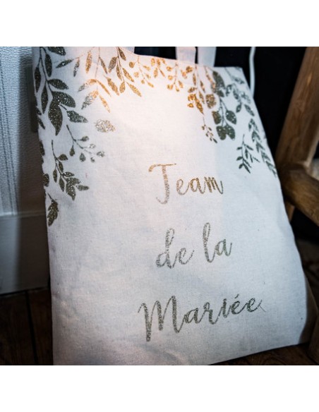 TOTE BAG TEAM DE LA MARIEE LIN PAILLETTES CHAMPAGNE 35.5X31CM HOME SWEET HOME Pour eux