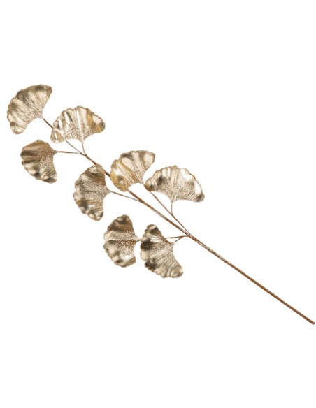 BRANCHE DE FEUILLES GINKGO PAILLETTES CHAMPAGNE 53X17CM HOME SWEET HOME Décorations