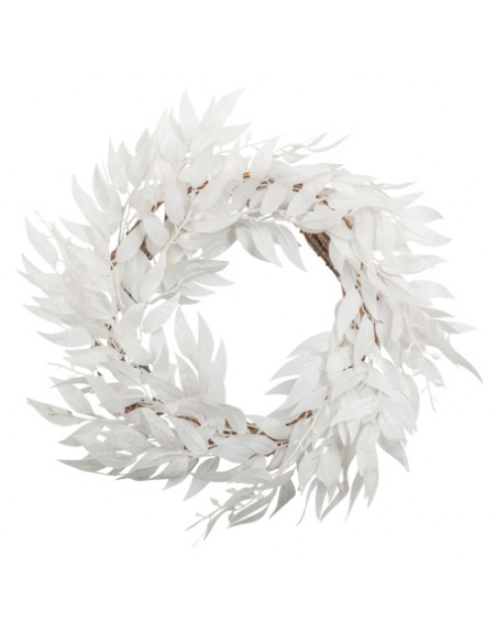 COURONNE DE FEUILLES BLANCHES PAILLETTES IRISEES 50CM HOME SWEET HOME Décorations