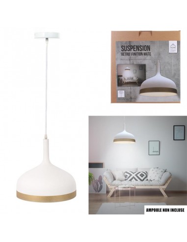 SUSPENSION CLOCHE BLANC MAT CERCLE DORE HOME SWEET HOME Luminaire