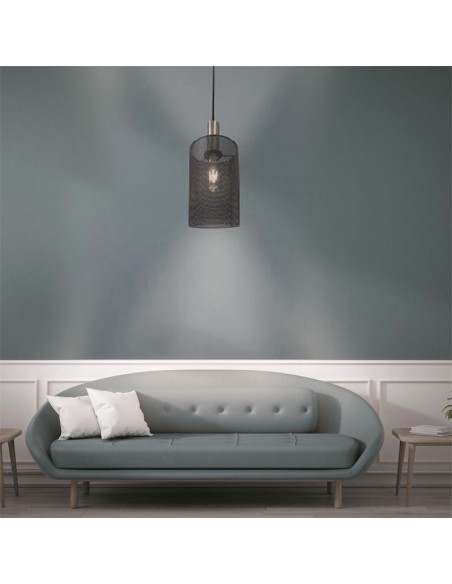 SUSPENSION CYLINDRE METAL GRIS PERFORE HOME SWEET HOME Luminaire