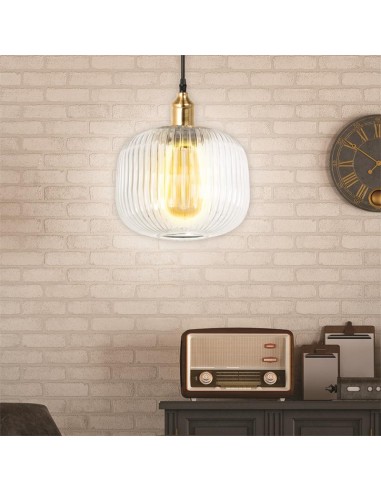 SUSPENSION VERRE VINTAGE TRANSPARENT ET DORE HOME SWEET HOME Luminaire