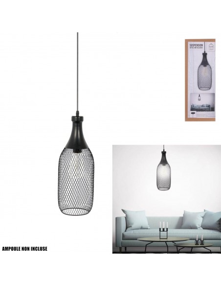 SUSPENSION FORME BOUTEILLE FILAIRE METAL NOIR HOME SWEET HOME Luminaire