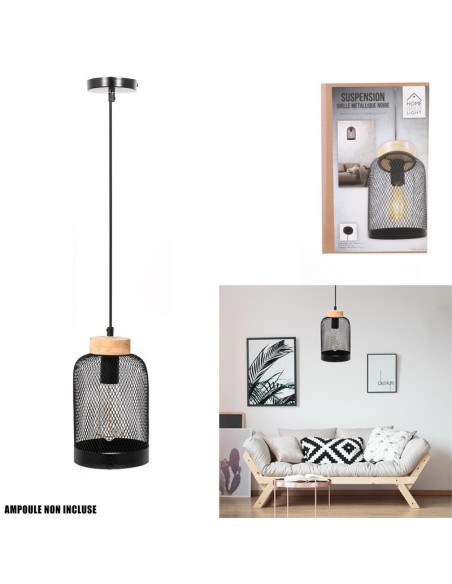 SUSPENSION CLOCHE GRILLE METAL NOIR HOME SWEET HOME Luminaire