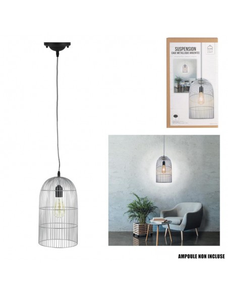 SUSPENSION CAGE HAUTE FILAIRE ARGENT HOME SWEET HOME Luminaire