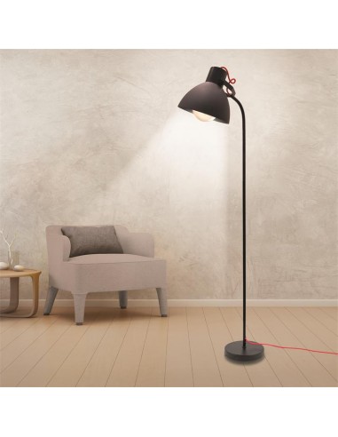 LAMPADAIRE NOIR 1.72M CABLE TEXTILE ROUGE HOME SWEET HOME Luminaire