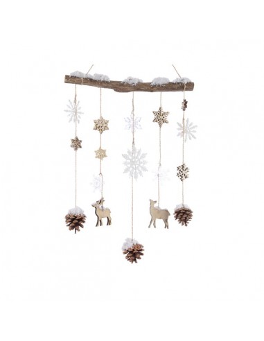 Suspension bois RENNE ET POMME DE PIN HOME SWEET HOME Noel