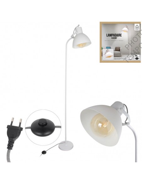 LAMPADAIRE BLANC 1.72M CABLE TEXTILE NOIR BLANC HOME SWEET HOME Luminaires & Suspensions