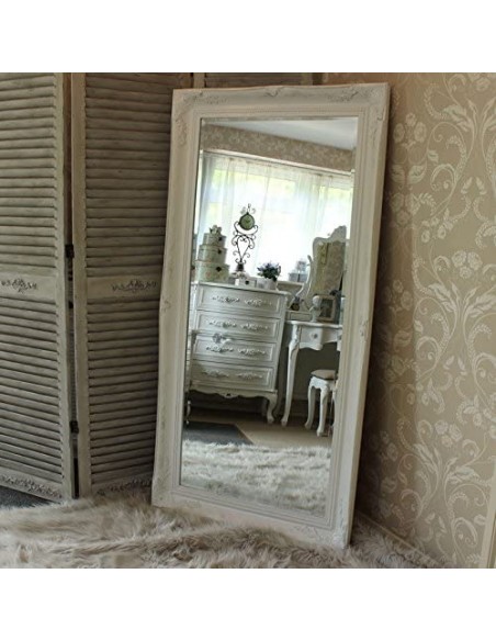 Miroir Blanc Patiné Avec Moulures 158x78cm HOME SWEET HOME Porte-manteaux & Miroirs