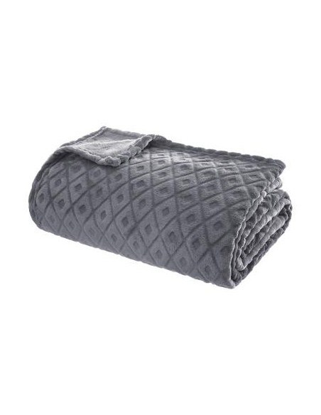 PLAID FLAN 3D LOSANGE GRIS 180X230CM HOME SWEET HOME Linge de maison