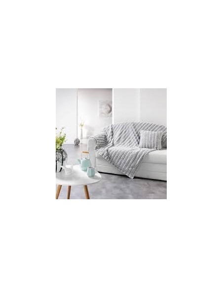 PLAID POLAIRE FOURRURE BLANC ET GRIS YENI 125X150CM HOME SWEET HOME Linge de maison