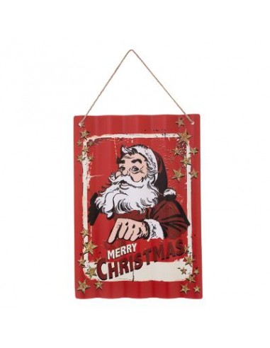 SUSPENSION EN METAL ONDULE PERE NOEL \"Merry Christmas\" 40cm HOME SWEET HOME Noel