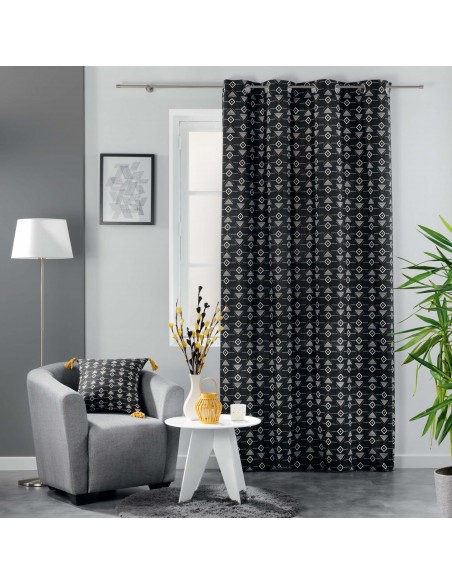 RIDEAU OEILLETS LETIKO NOIR 140X240CM HOME SWEET HOME Linge de maison