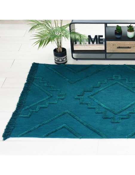 Tapis en coton tufté \"Inca\" bleu 120x170 cm HOME SWEET HOME Objet de décoration