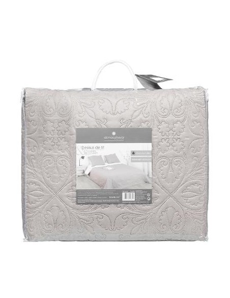 Dessus de lit taupe arabesque 240x260cm + 2 taies HOME SWEET HOME Linge de maison