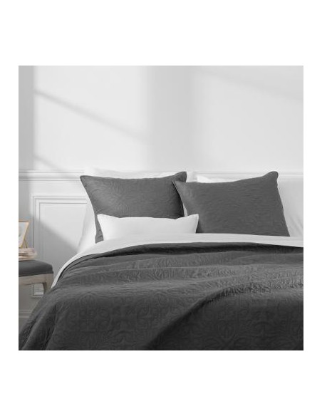 Dessus de lit gris foncé arabesque 240x260cm + 2 taies HOME SWEET HOME Linge de maison