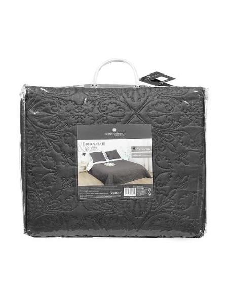 Dessus de lit gris foncé arabesque 240x260cm + 2 taies HOME SWEET HOME Linge de maison